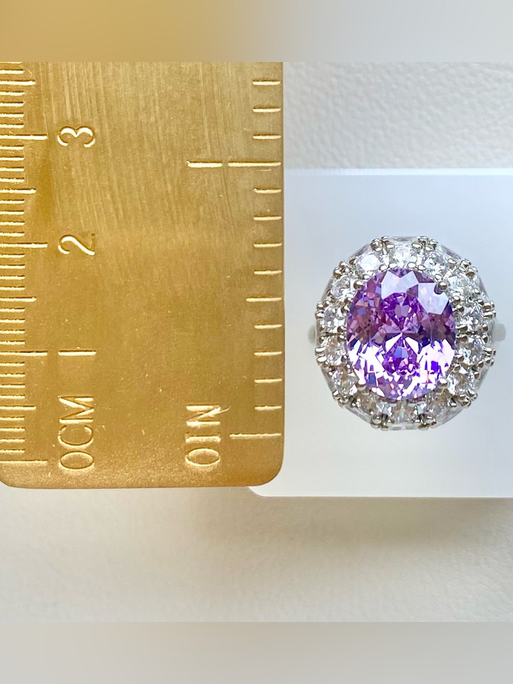 Elegant Purple Halo Ring with Clear Accents - Picture 5 of 6